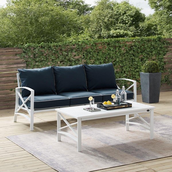 Crosley Furniture Outdoor Sofa Set, Navy & White - Sofa & Coffee Table - 2 Piece KO60029WH-NV